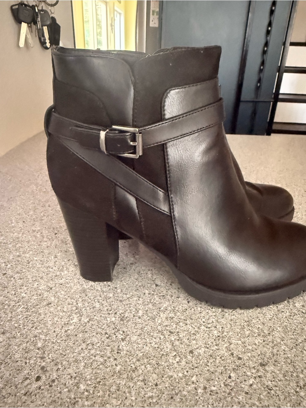 Classic Black 3.5” High-Heel Ankle Boot with Buckle Strap
